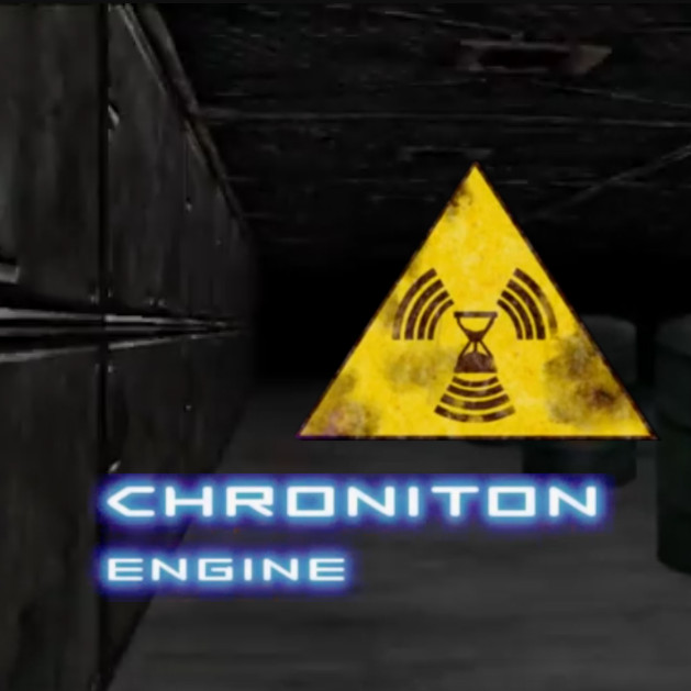 Screenshot of a raycasting-rendered scifi-scene with an hourglass-radiation symbol